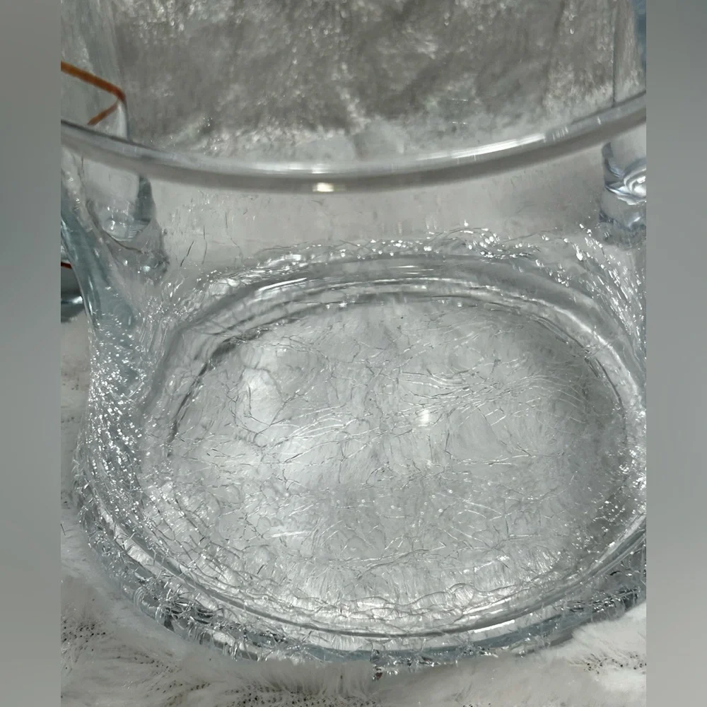 Clear Glass Crackle Bottom Ice Bucket & Set of 6 Swirl Colored Shot Glasses